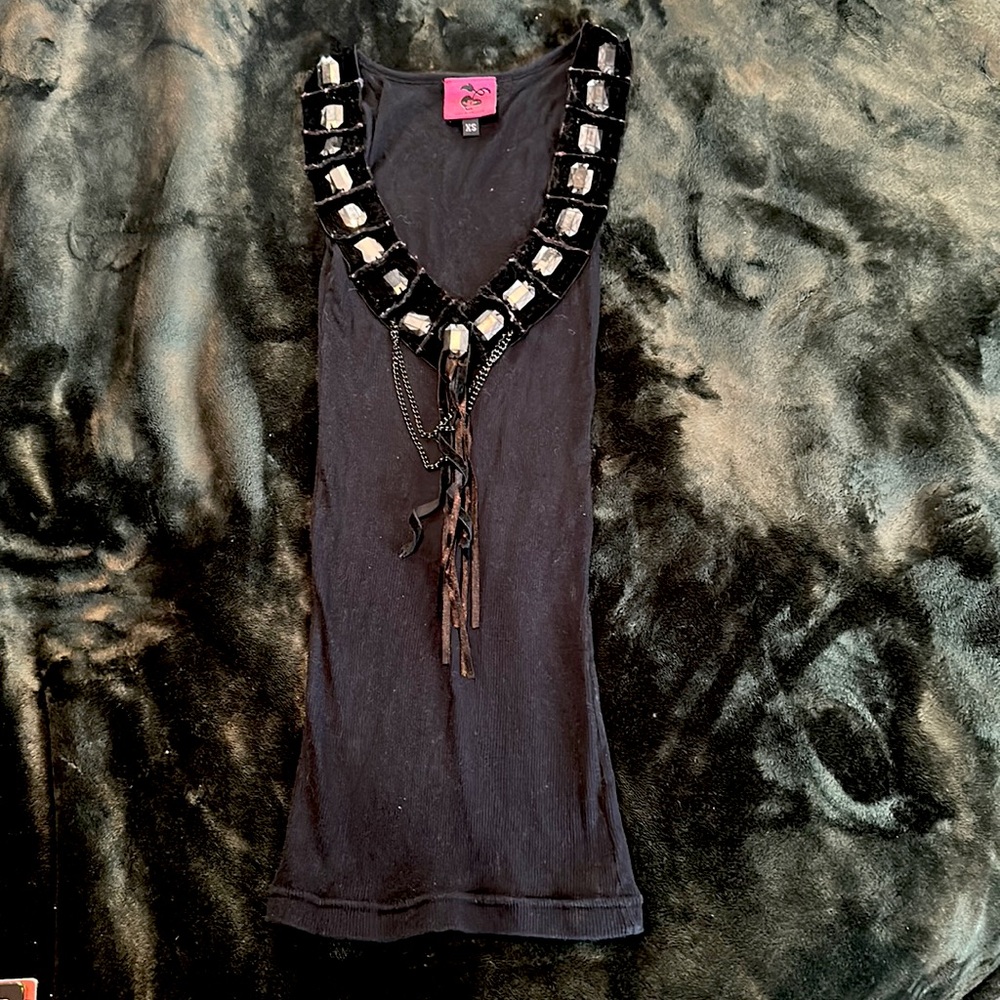 Black tank top v cut super low cut
